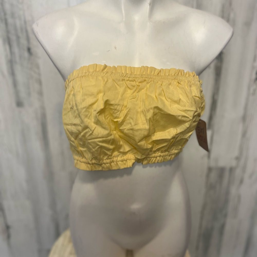 Girl Soul Pastel Yellow Ruffled Bandeau Crop Tube Top Womens Large Elastic Hem